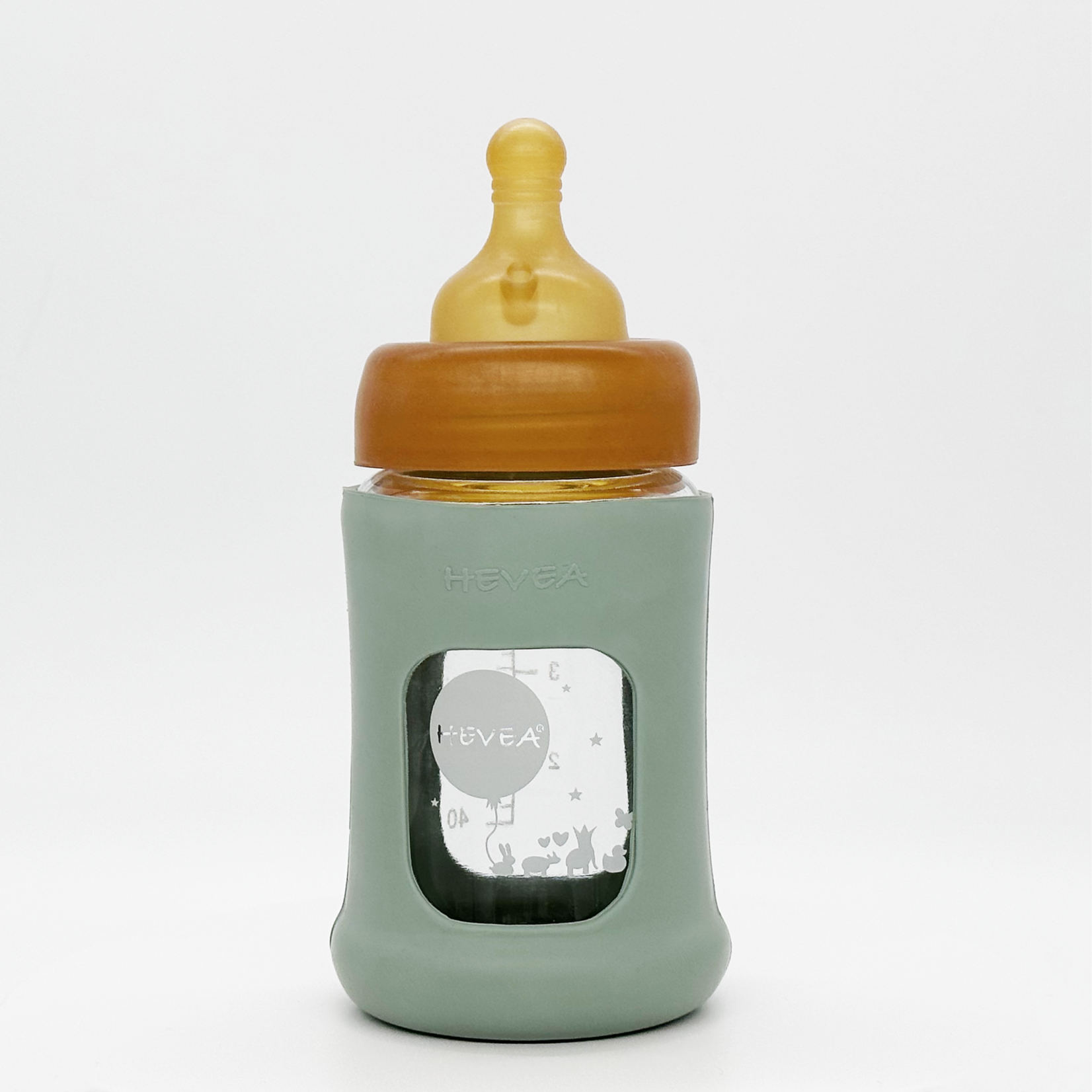 Hevea Wide Neck Baby Glass Bottle with Sleeve 150ML/5OZ Seafoam