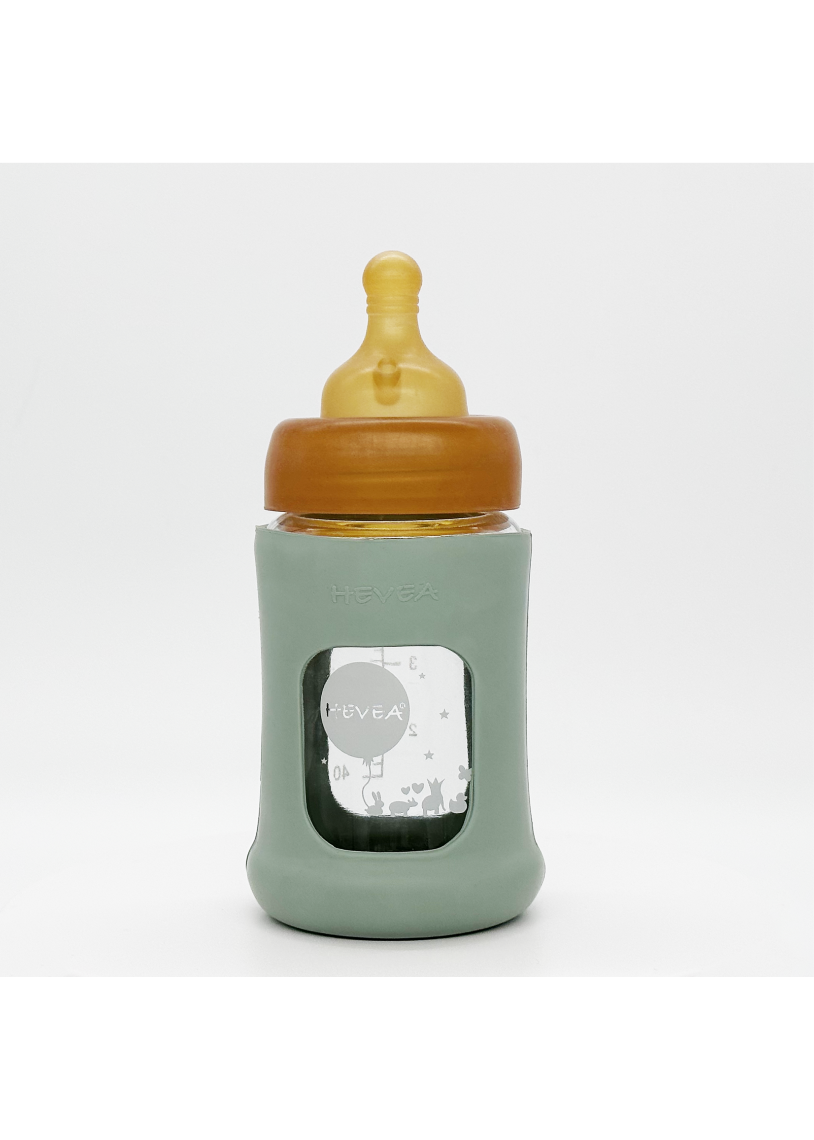 Hevea Wide Neck Baby Glass Bottle with Sleeve 150ML/5OZ Seafoam