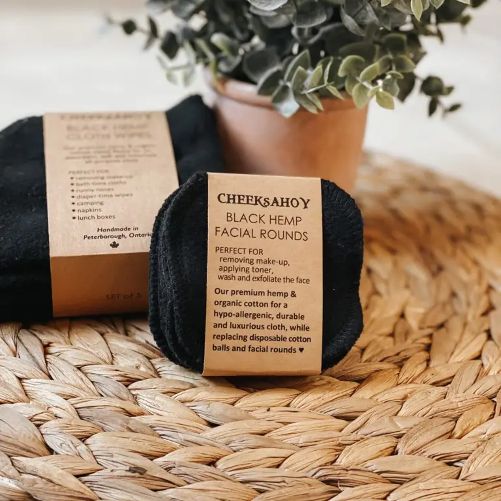 Cheeks Ahoy Hemp & Cotton Facial Rounds - Black - Set of 12