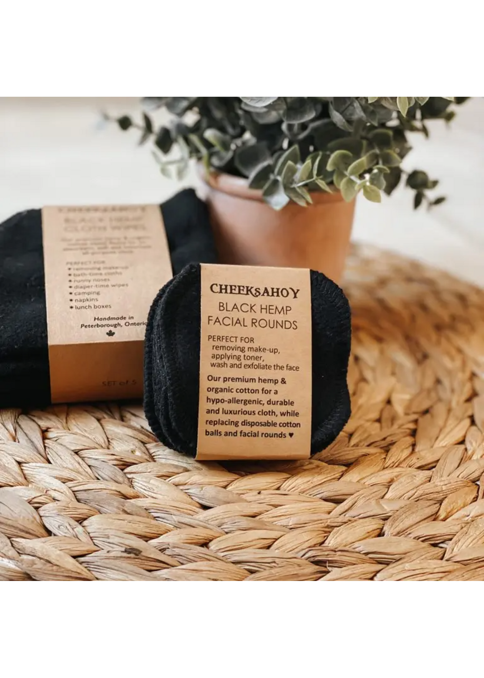 Cheeks Ahoy Hemp & Cotton Facial Rounds - Black - Set of 12