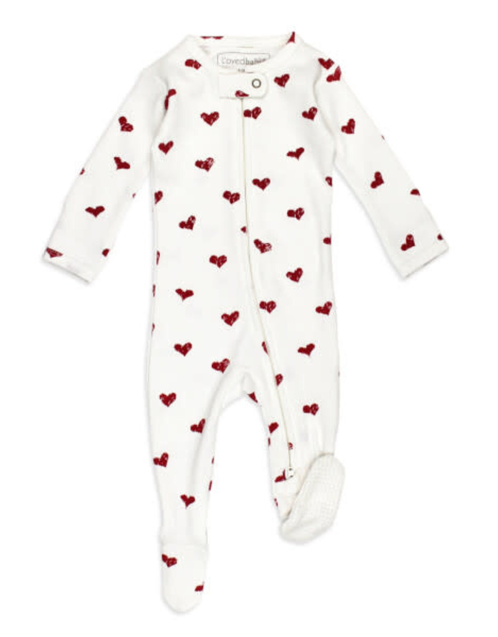L'oved Baby Zipper Footie Crimson Hearts