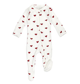 L'oved Baby Zipper Footie Crimson Hearts