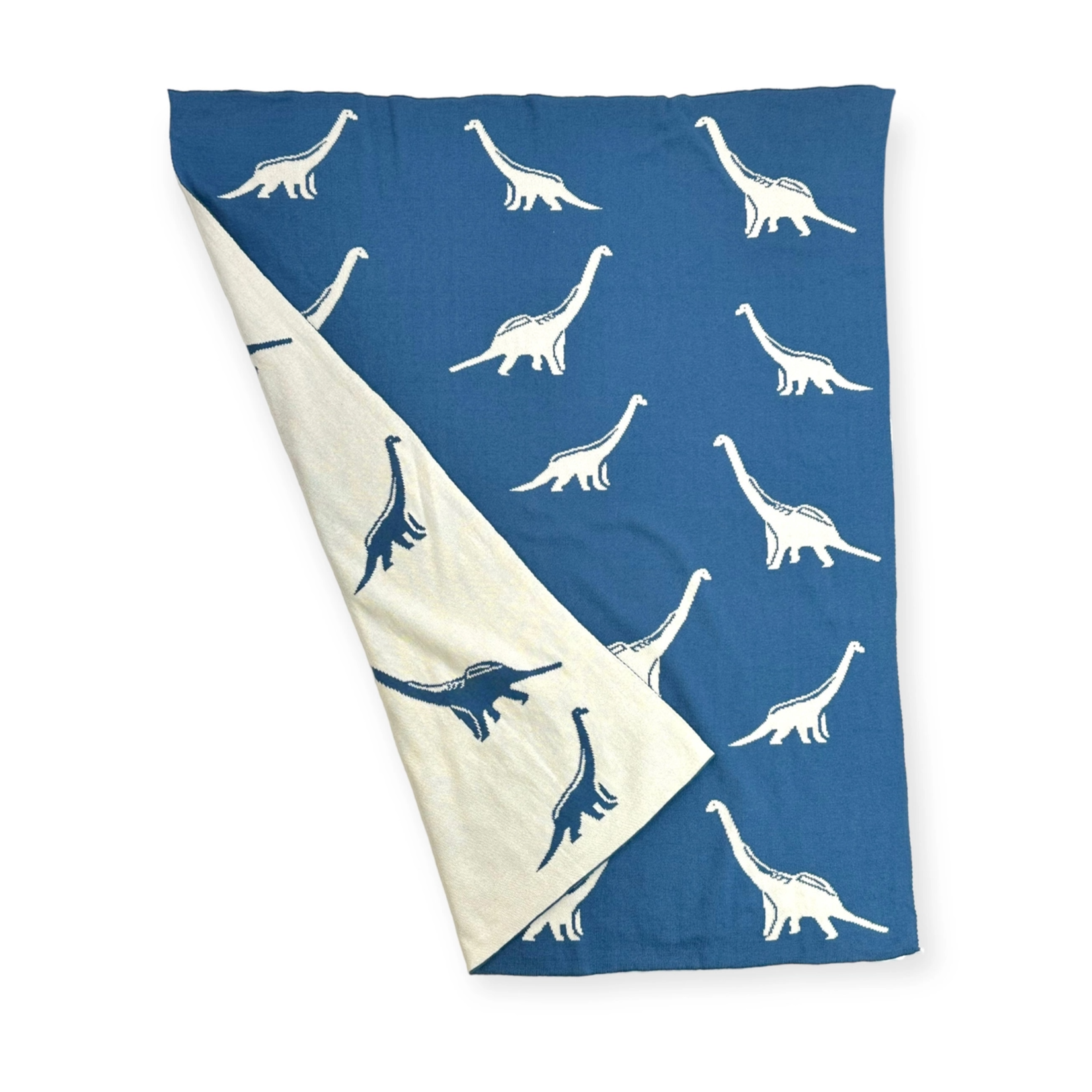 Viverano Knitted Dino Blanket - Blue & White
