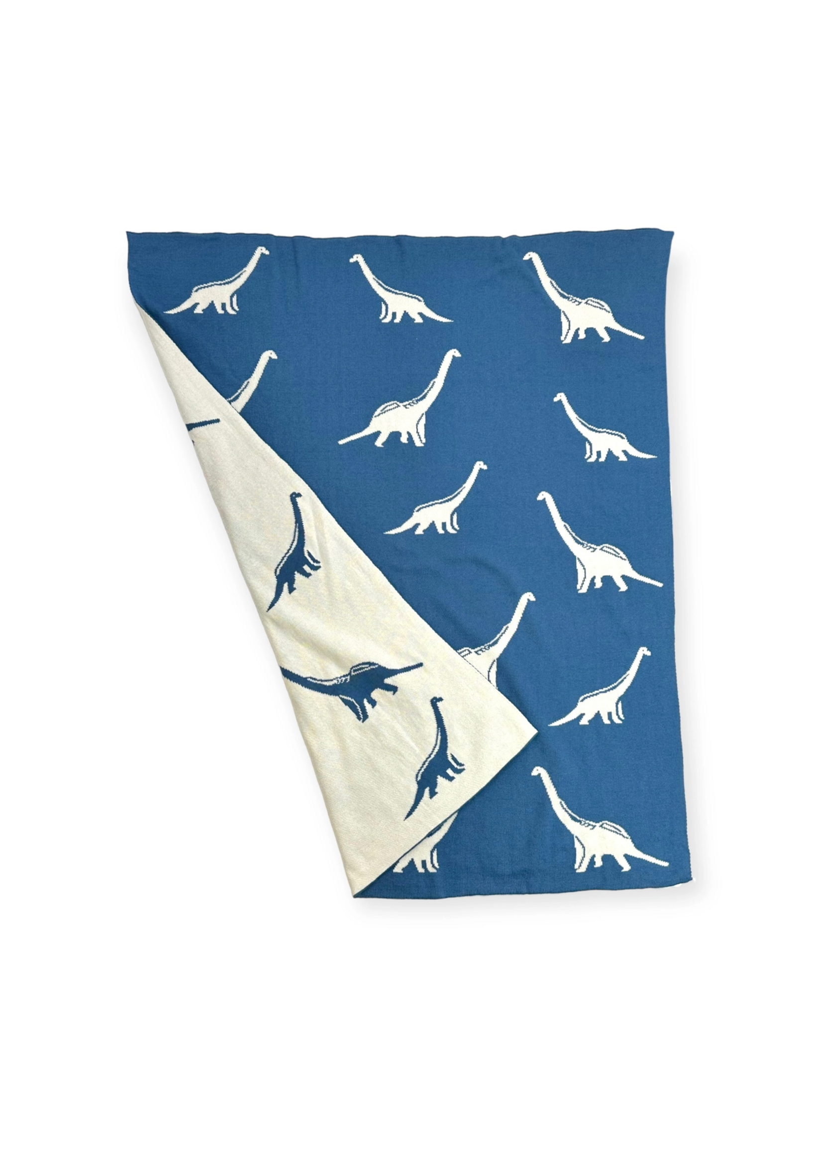 Viverano Knitted Dino Blanket - Blue & White