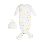 Knotted Gown & Beanie Set - Blue Dots 0-3m