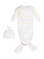 Knotted Gown & Beanie Set - Blue Dots 0-3m