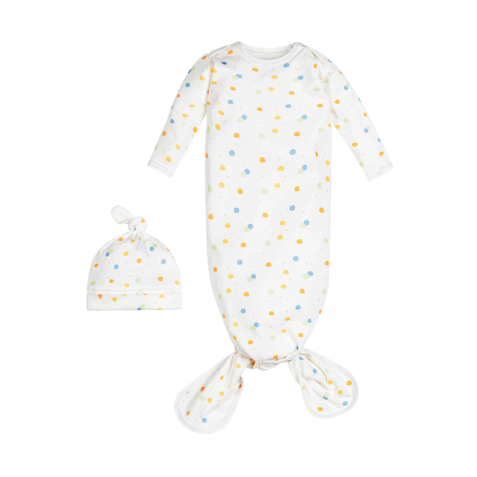 Knotted Gown & Beanie Set - Blue Dots 0-3m