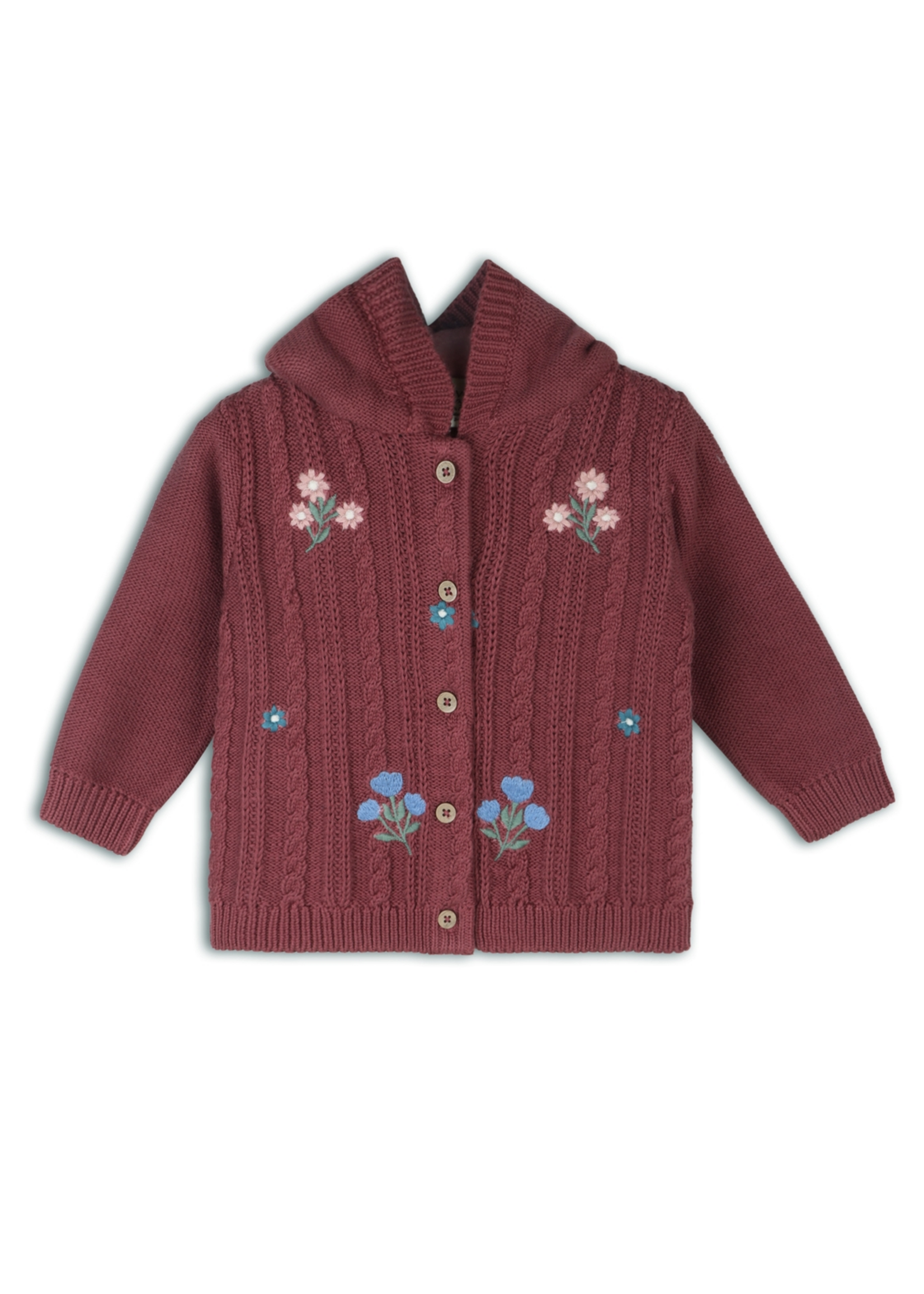 Viverano Floral Hooded Cardigan - Berry