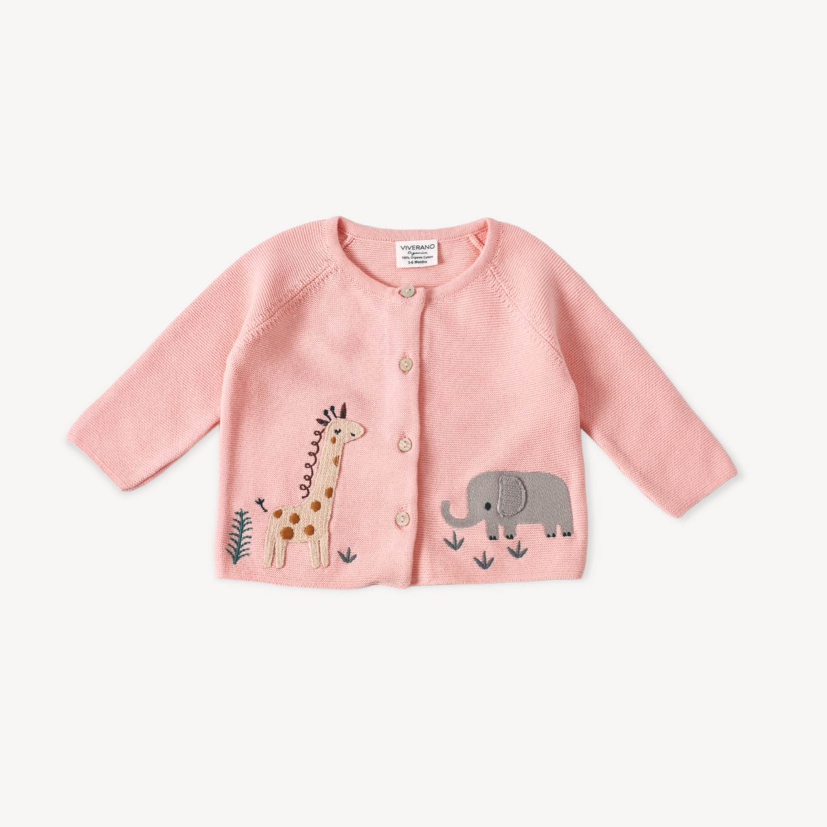 Viverano Animal Safari Embroidered Baby Cardigan Sweater - Pink