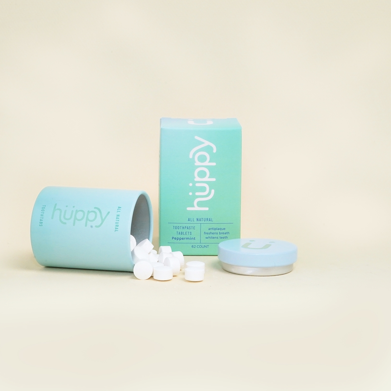 Huppy Fluoride-Free Toothpaste Tablets with Container - Peppermint