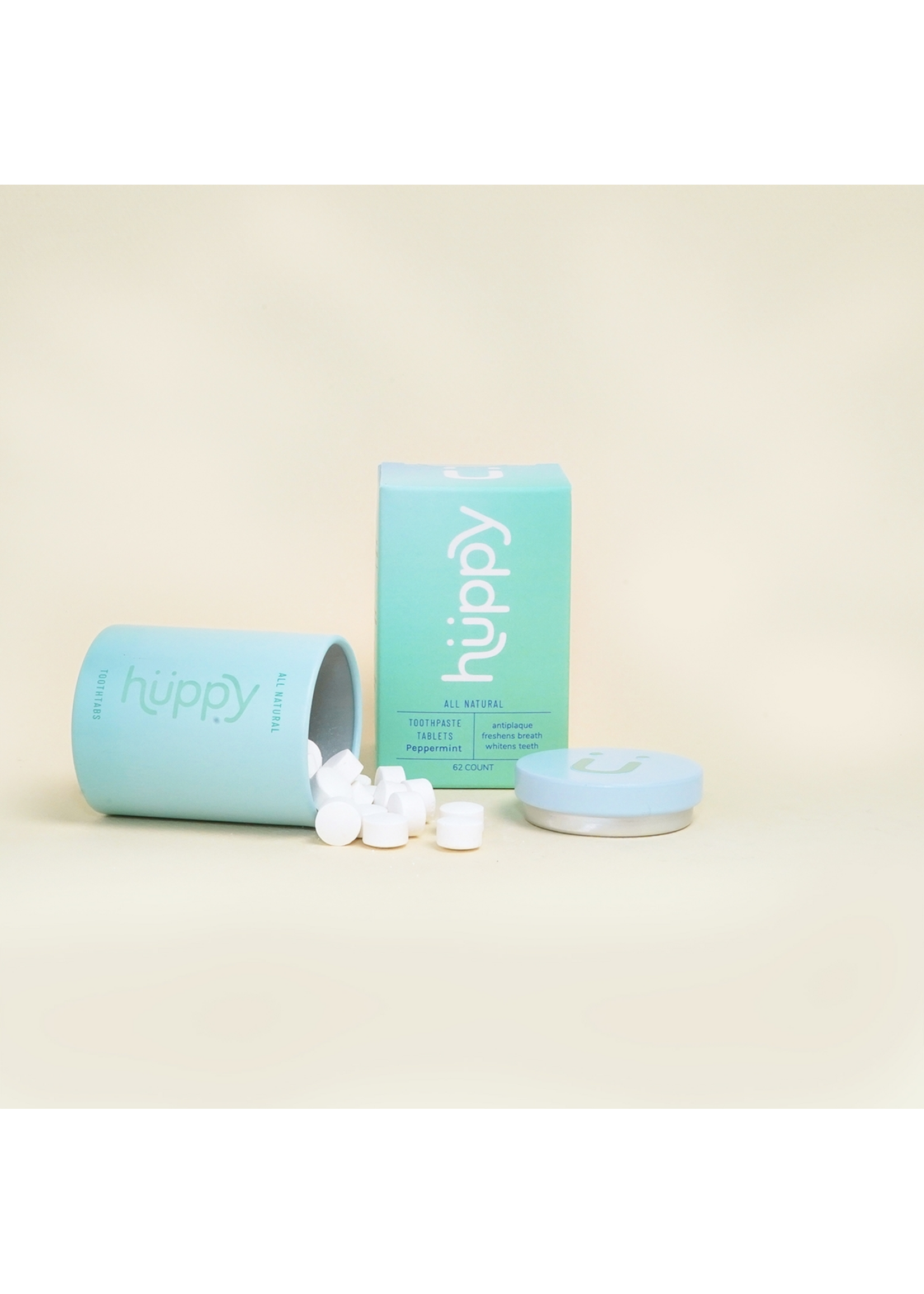 Huppy Fluoride-Free Toothpaste Tablets with Container - Peppermint
