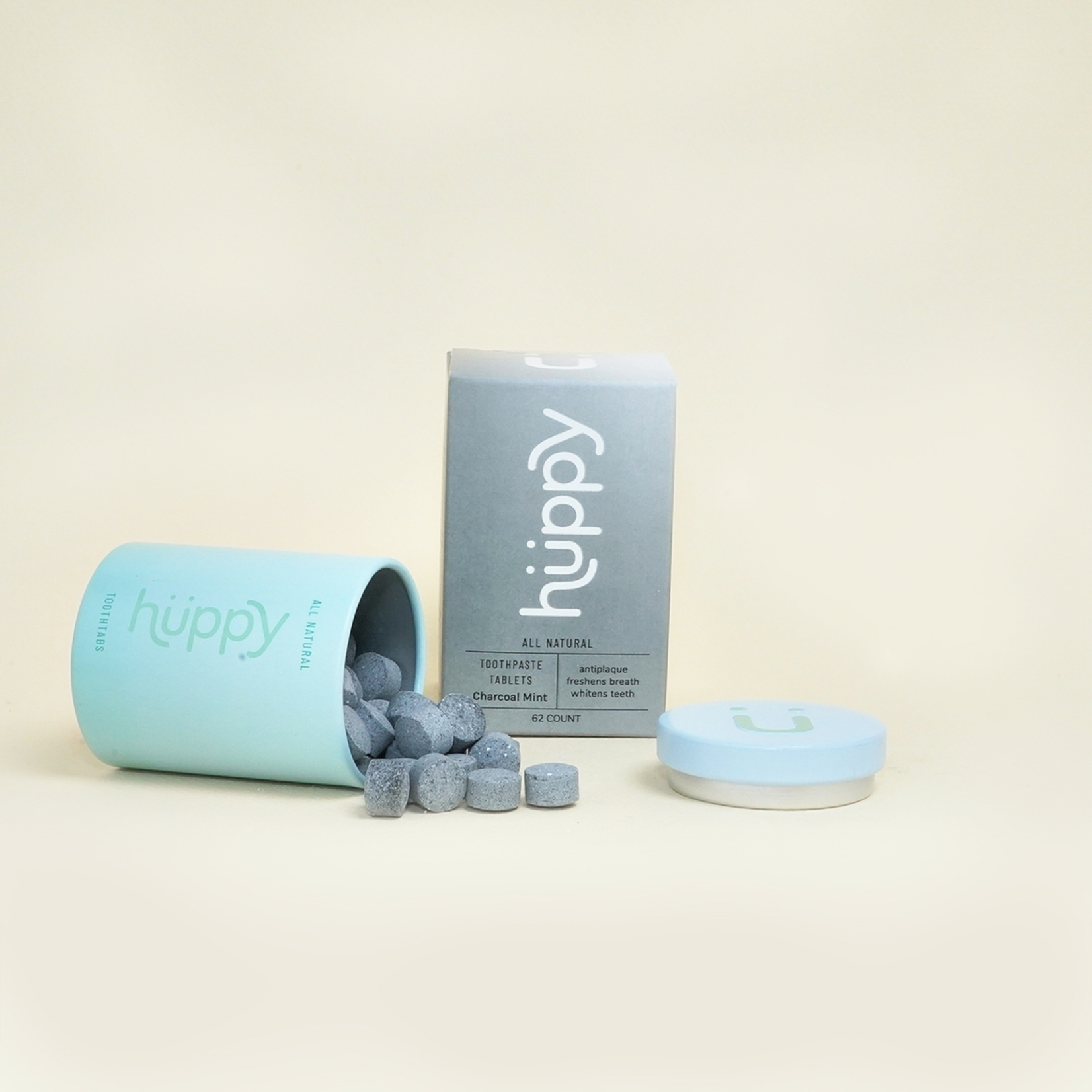 Huppy Fluoride-Free Toothpaste Tablets with Container - Charcoal with Mint
