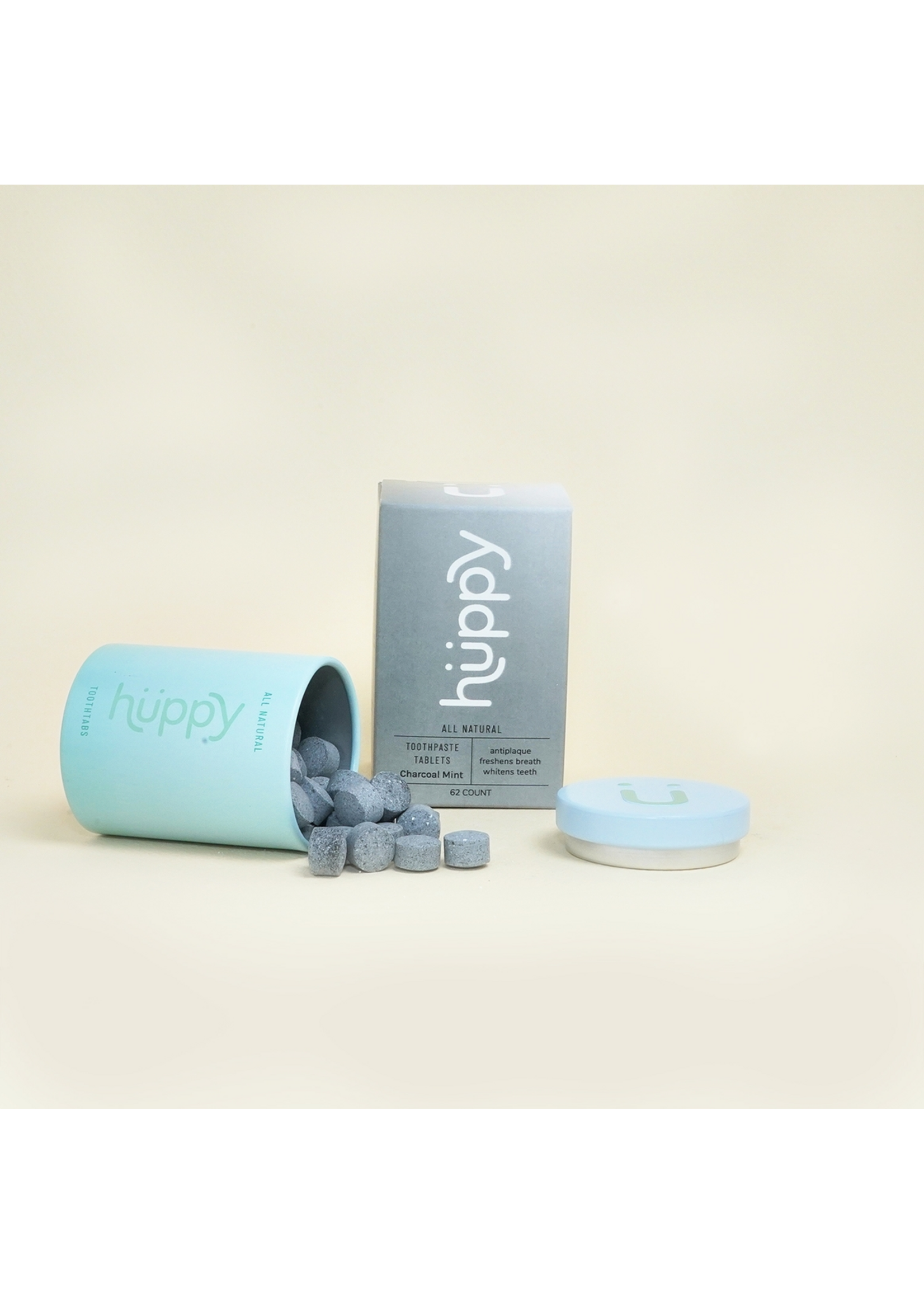 Huppy Fluoride-Free Toothpaste Tablets with Container - Charcoal with Mint