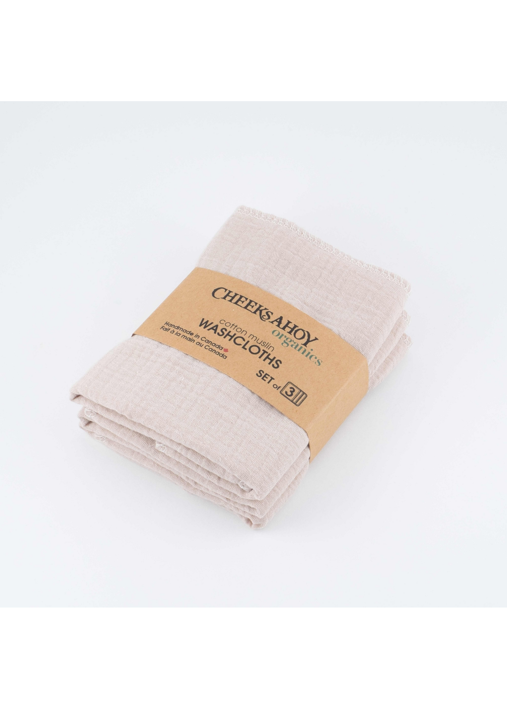 Cheeks Ahoy Organic Cotton Muslin Washcloth / Kitchen Cloth / Hankie - Biscotti Set of 3