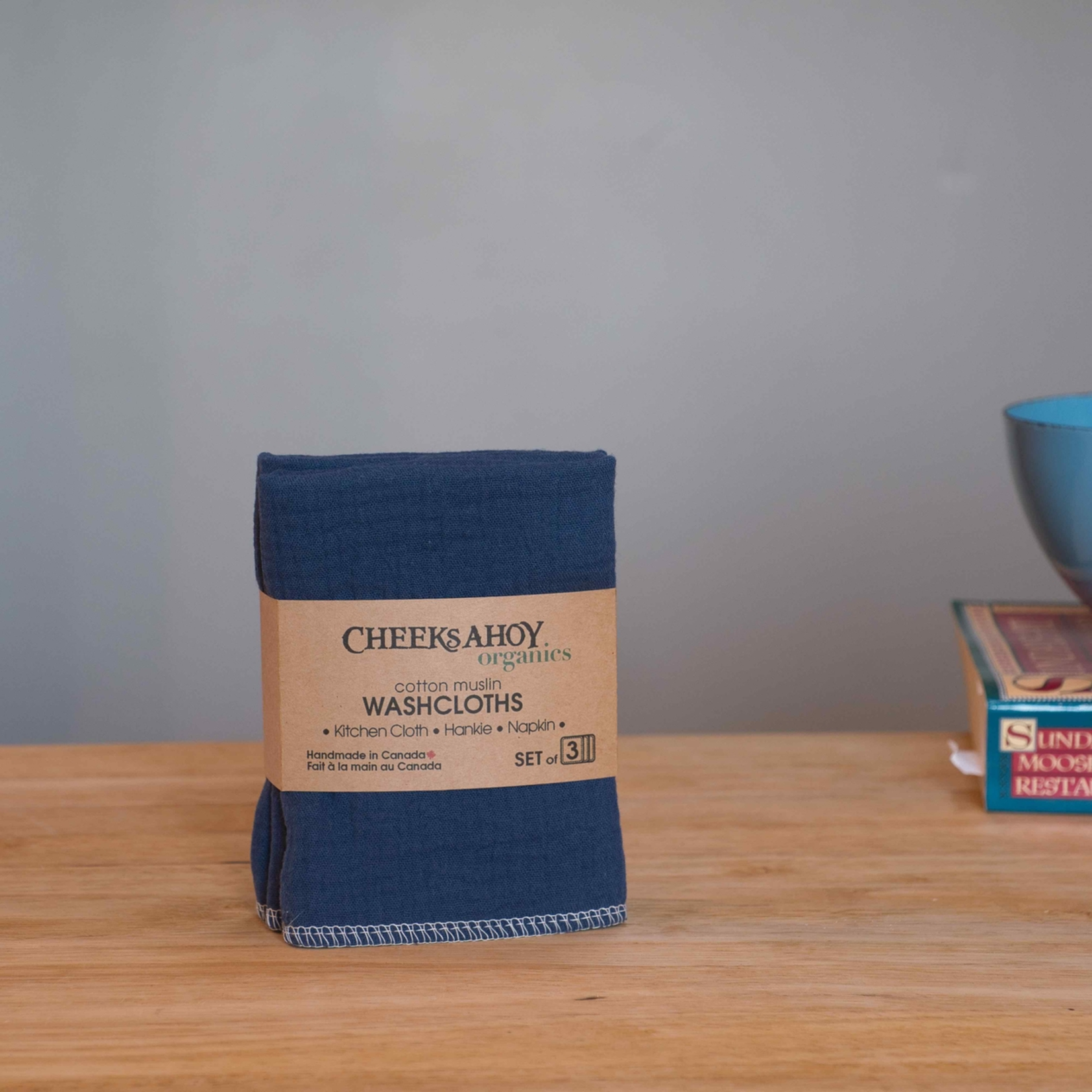 Cheeks Ahoy Organic Cotton Muslin Washcloth / Kitchen Cloth / Hankie - Twilight Set of 3