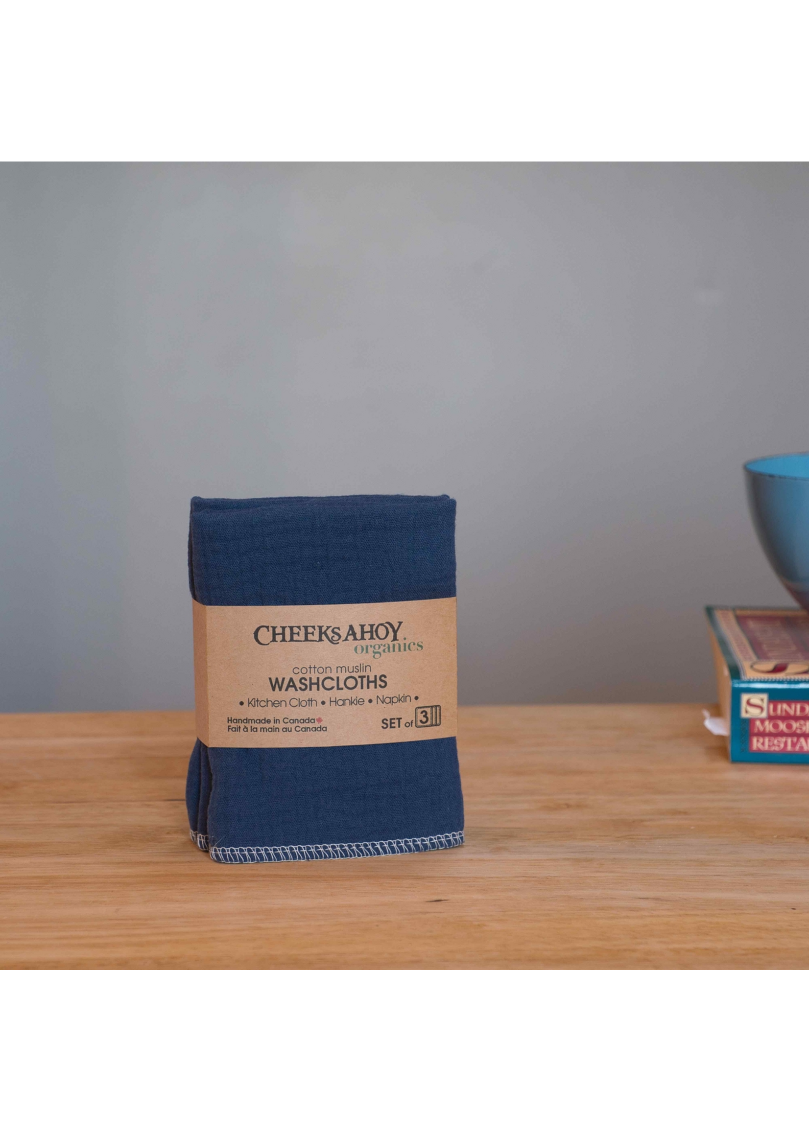Cheeks Ahoy Organic Cotton Muslin Washcloth / Kitchen Cloth / Hankie - Twilight Set of 3