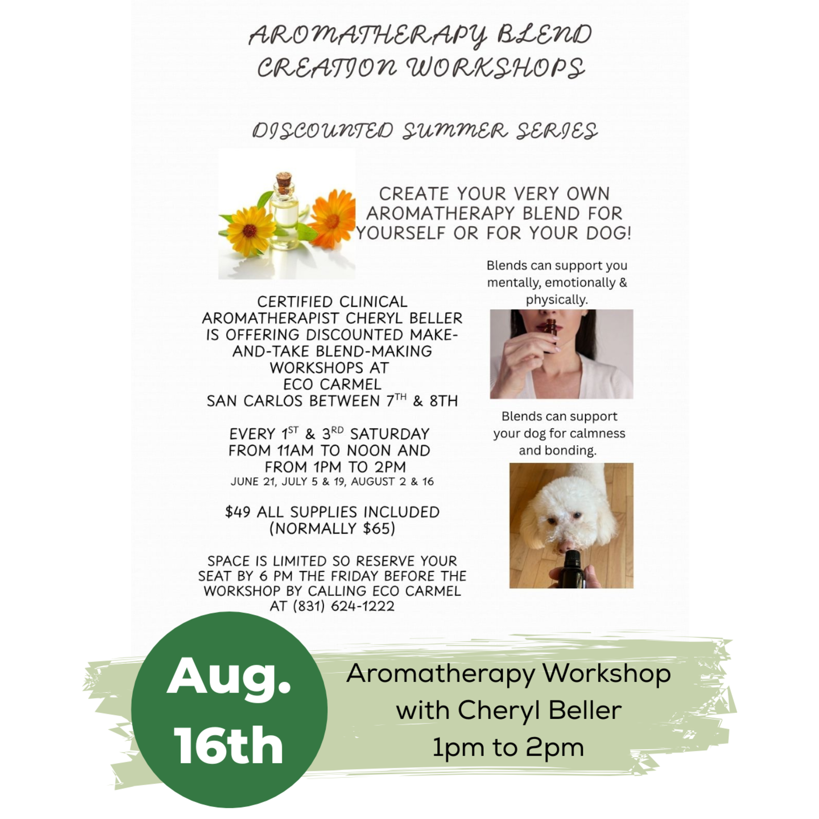 August 16th Aromatherapy Workshop 1pm