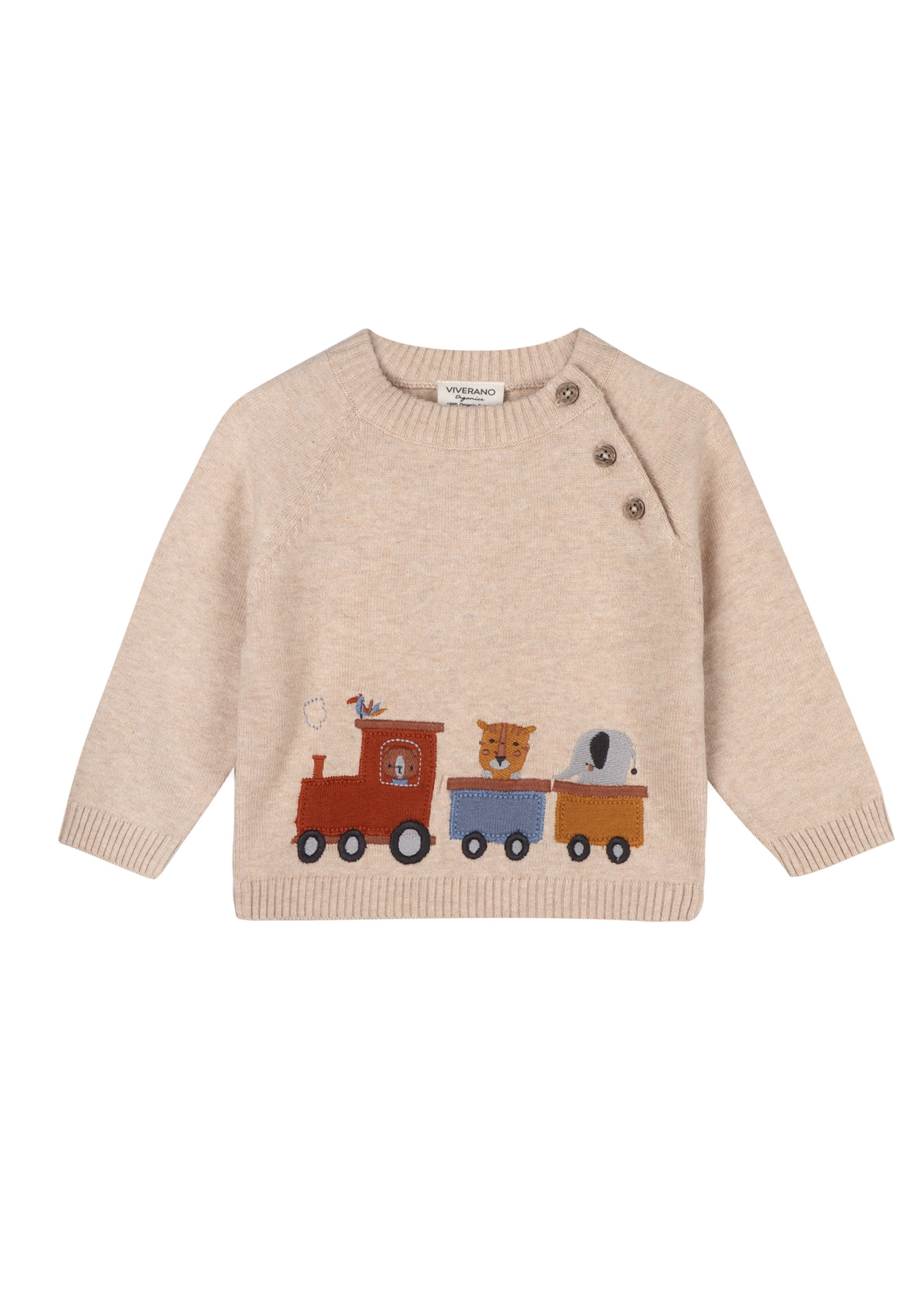 Viverano Animal Train Applique Knit Pullover - Oatmeal