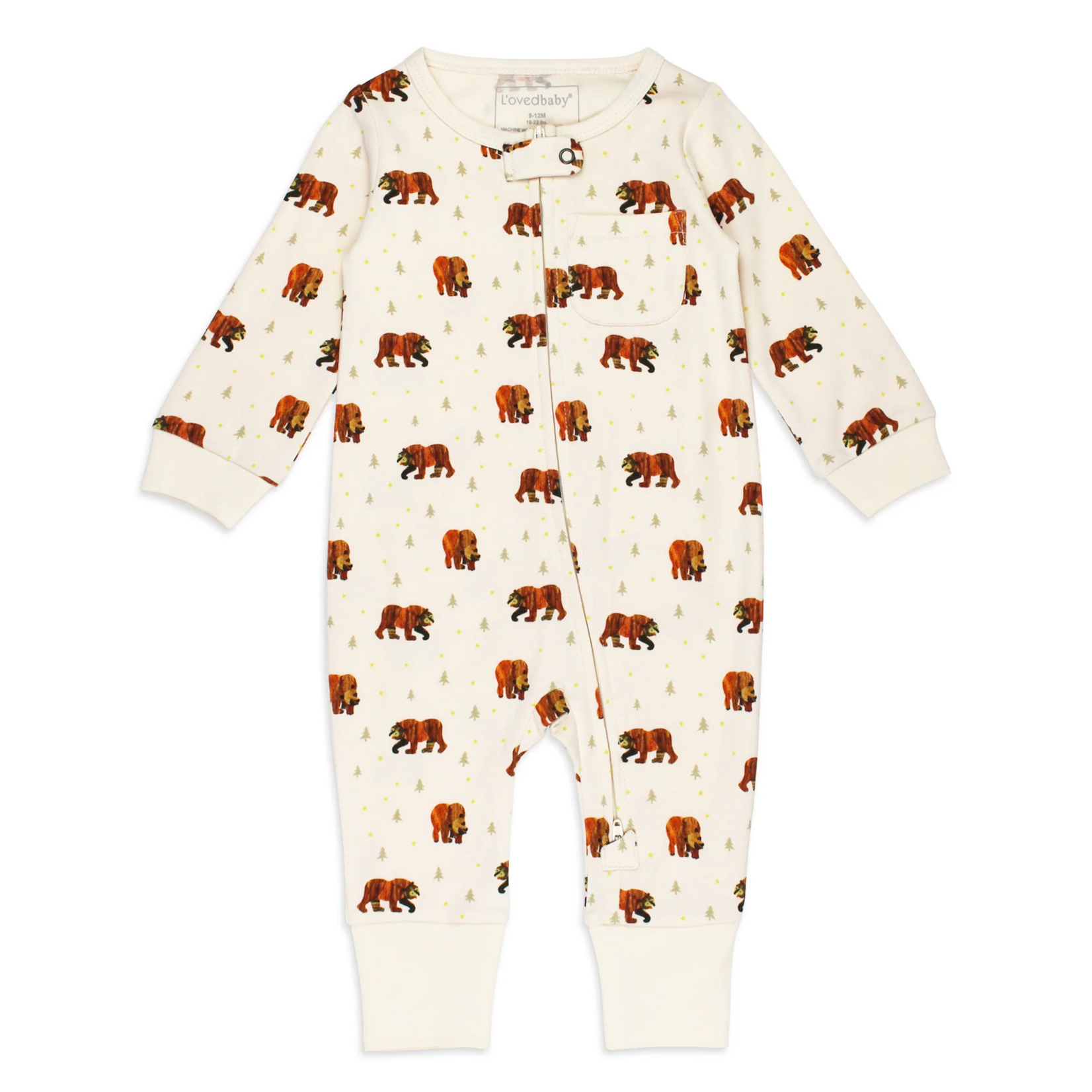 L'oved Baby Footless Zipper Romper - Brown Bear