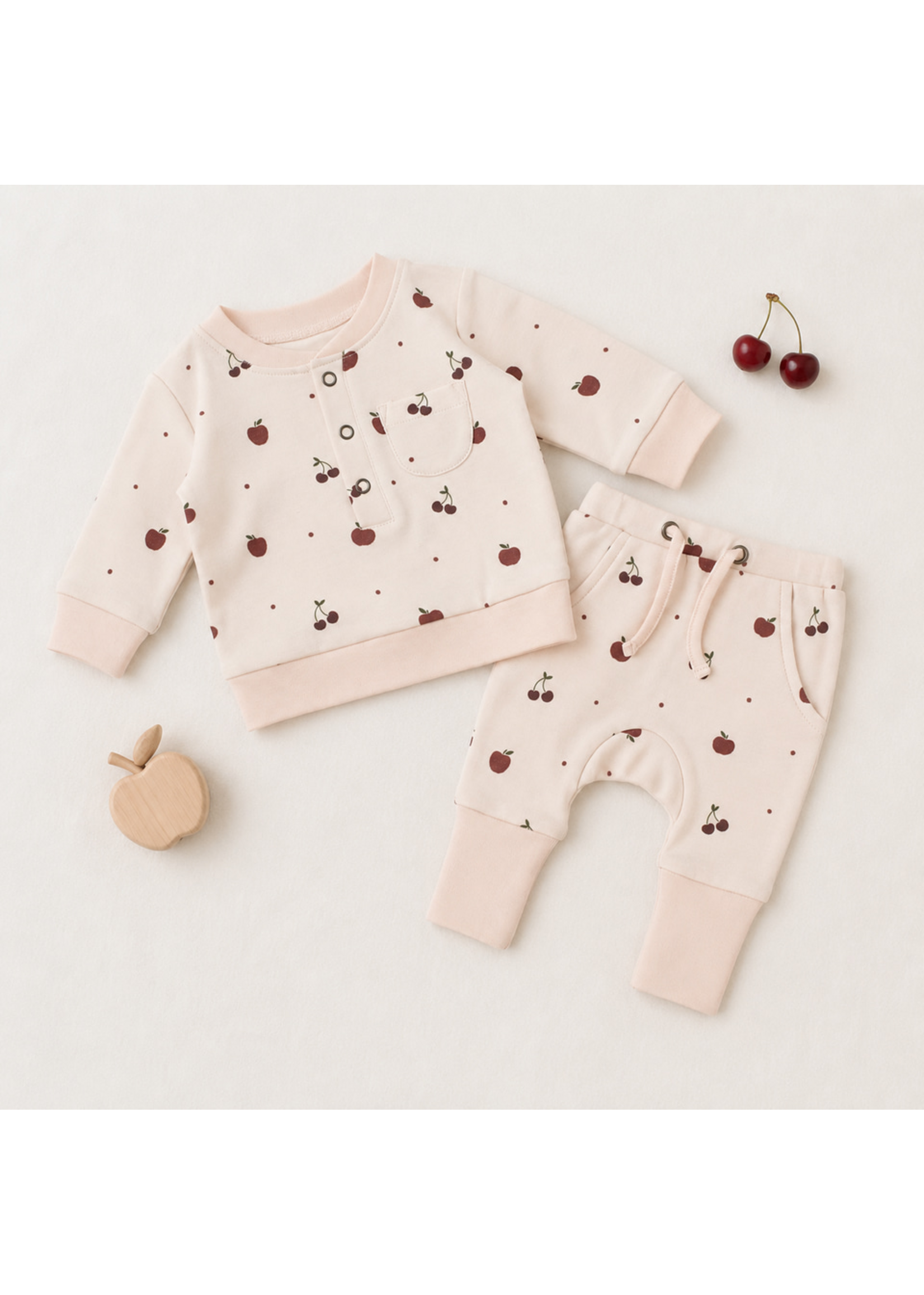 L'oved Baby Henley Sweatshirt & Jogger Set Cherry Apple