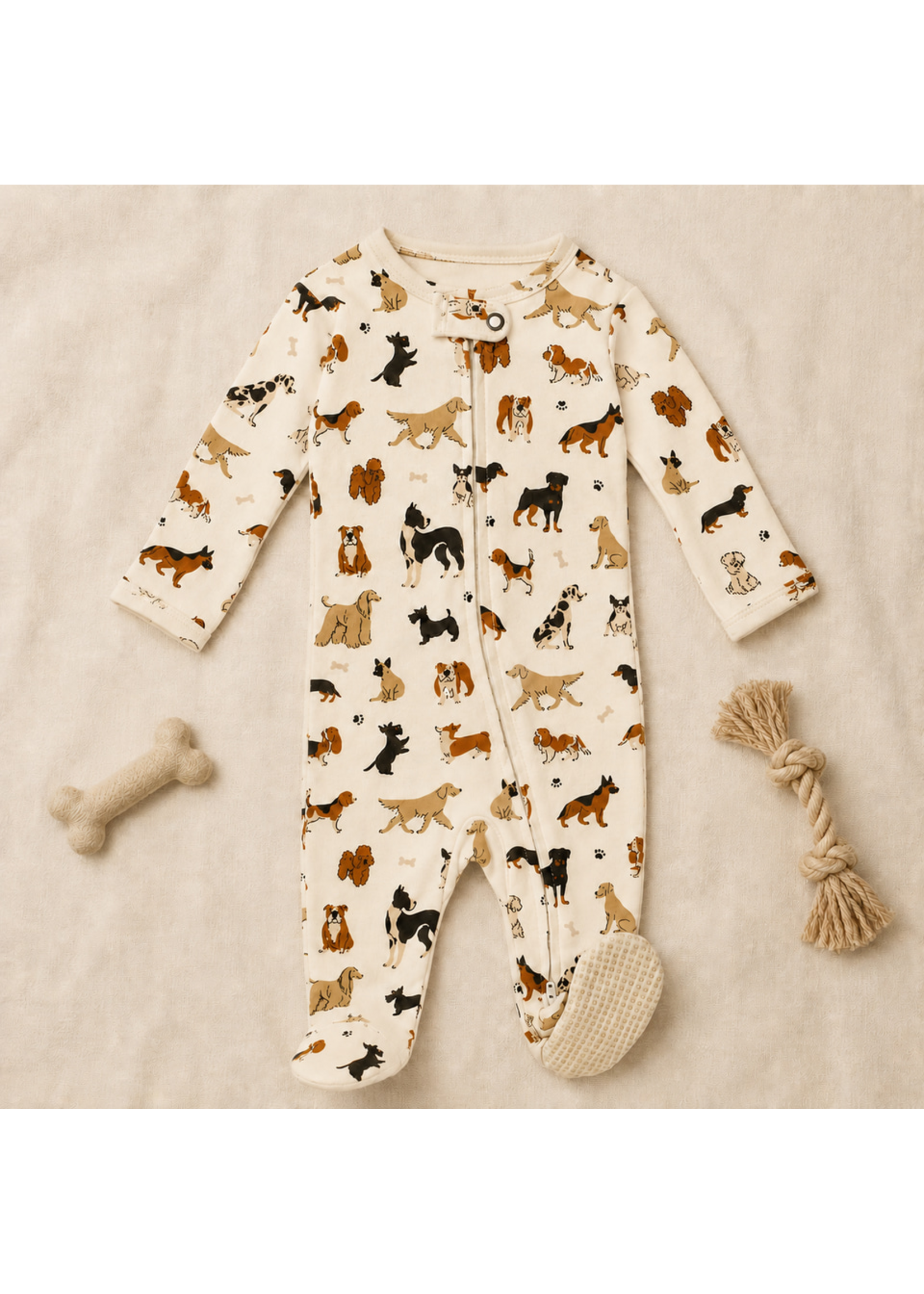 L'oved Baby Organic Zipper Footie Puppy Love Dogs