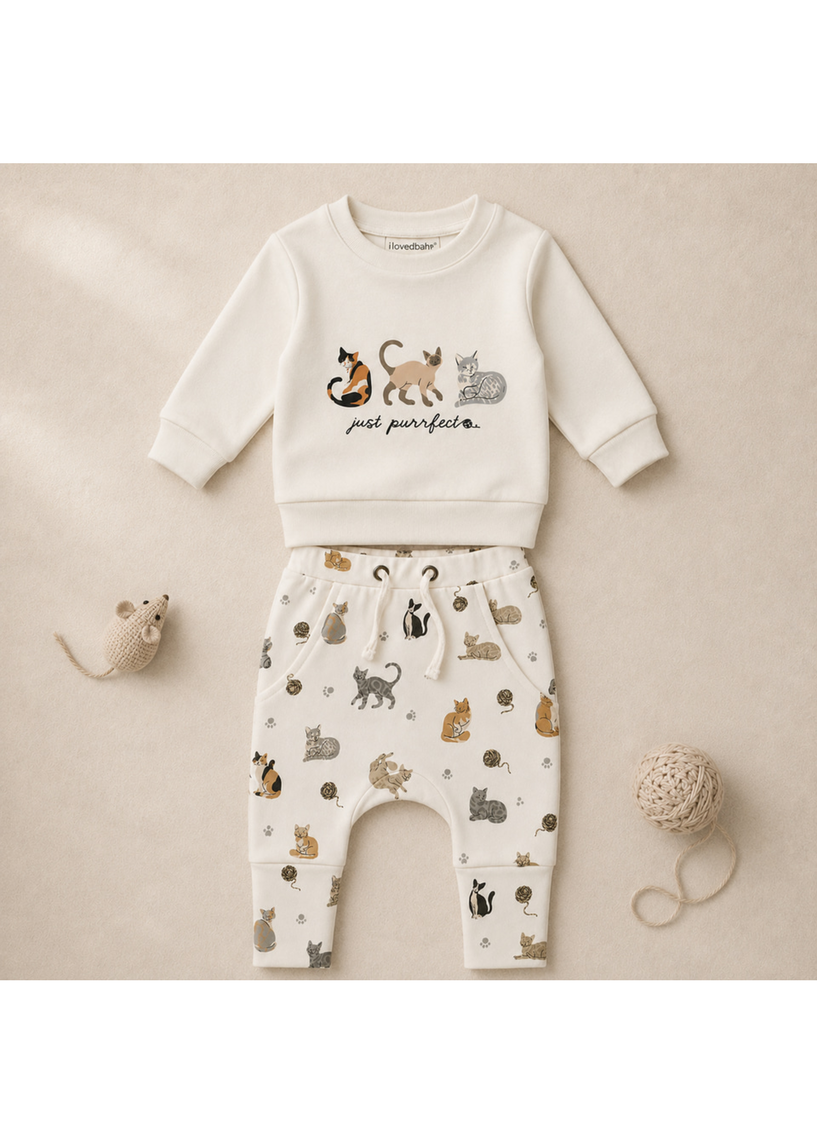 L'oved Baby Henley Sweatshirt & Jogger Set 9 Lives Cats