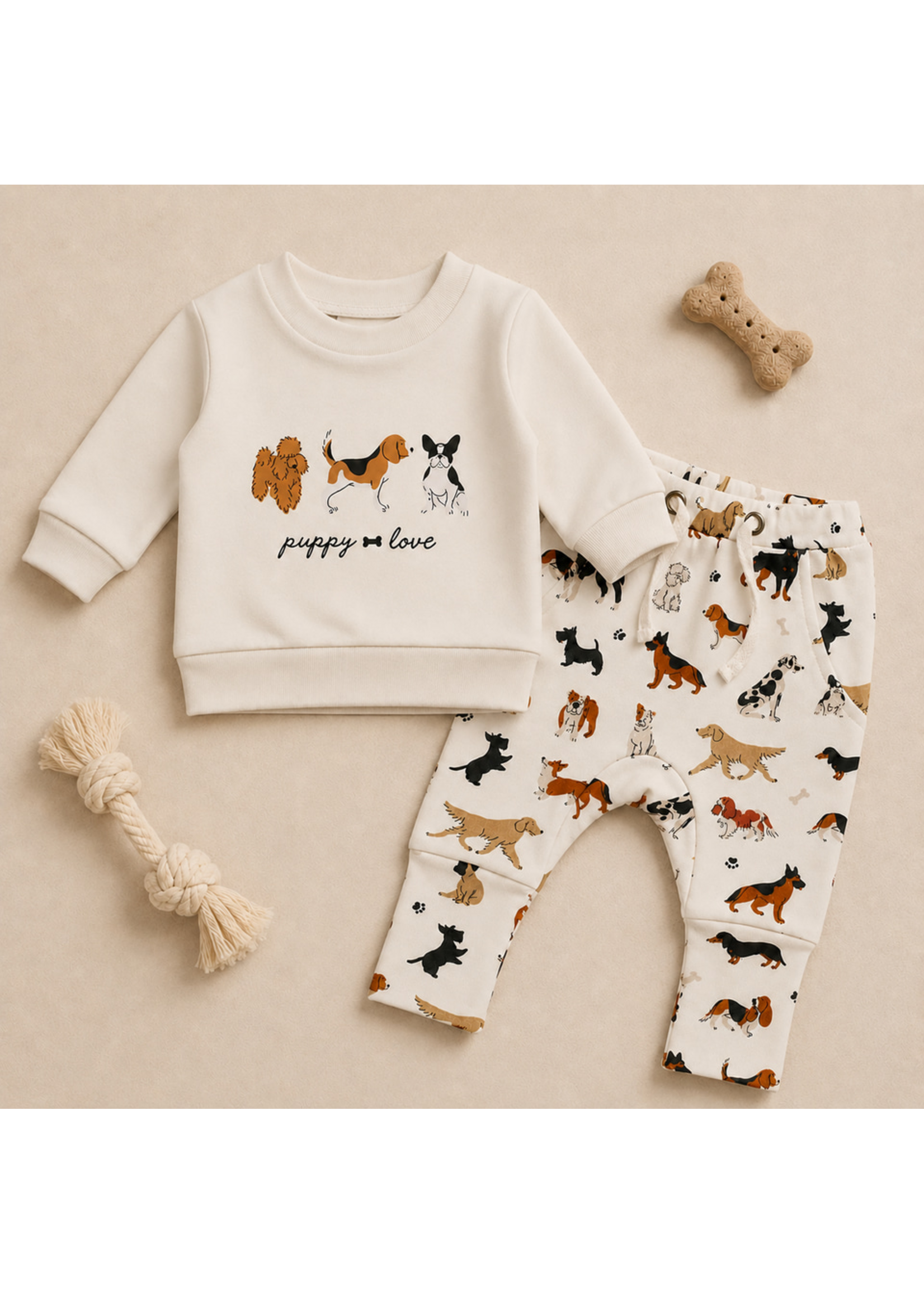 L'oved Baby Henley Sweatshirt & Jogger Set Puppy Love Dogs