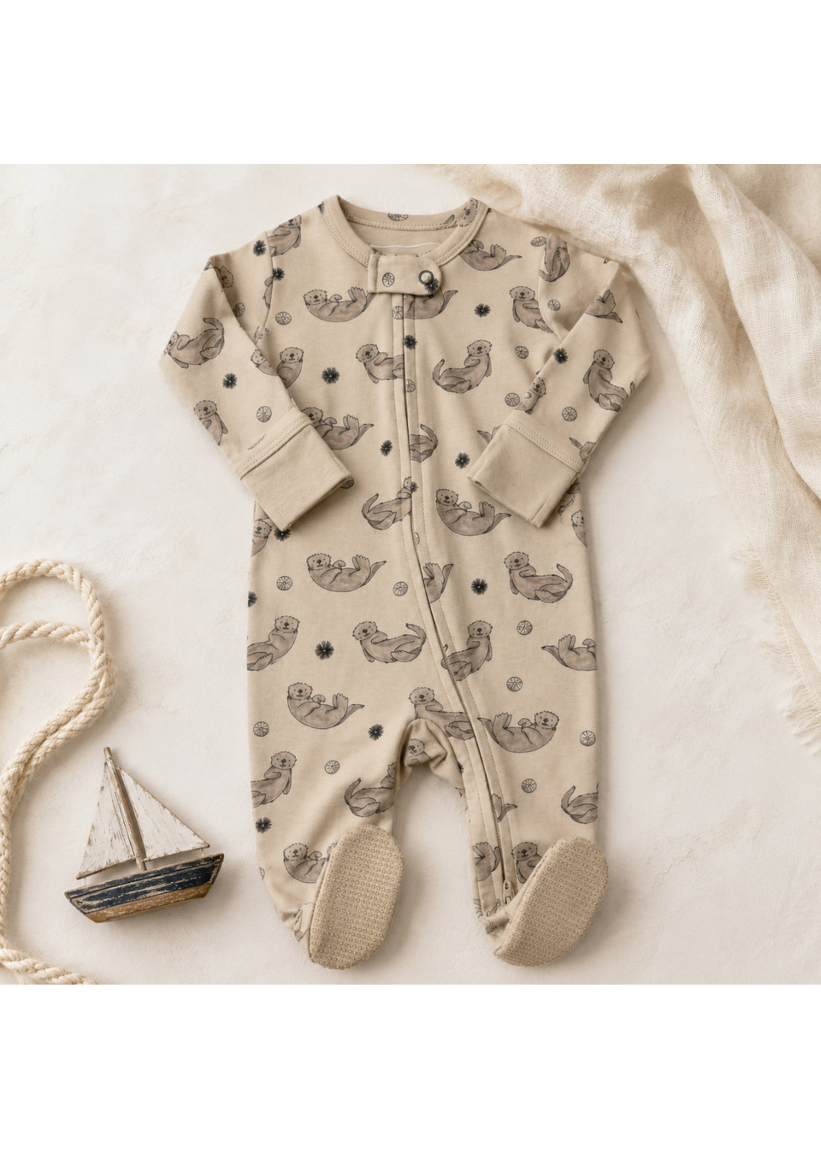 L'oved Baby Organic Zipper Footie Coastal Crew