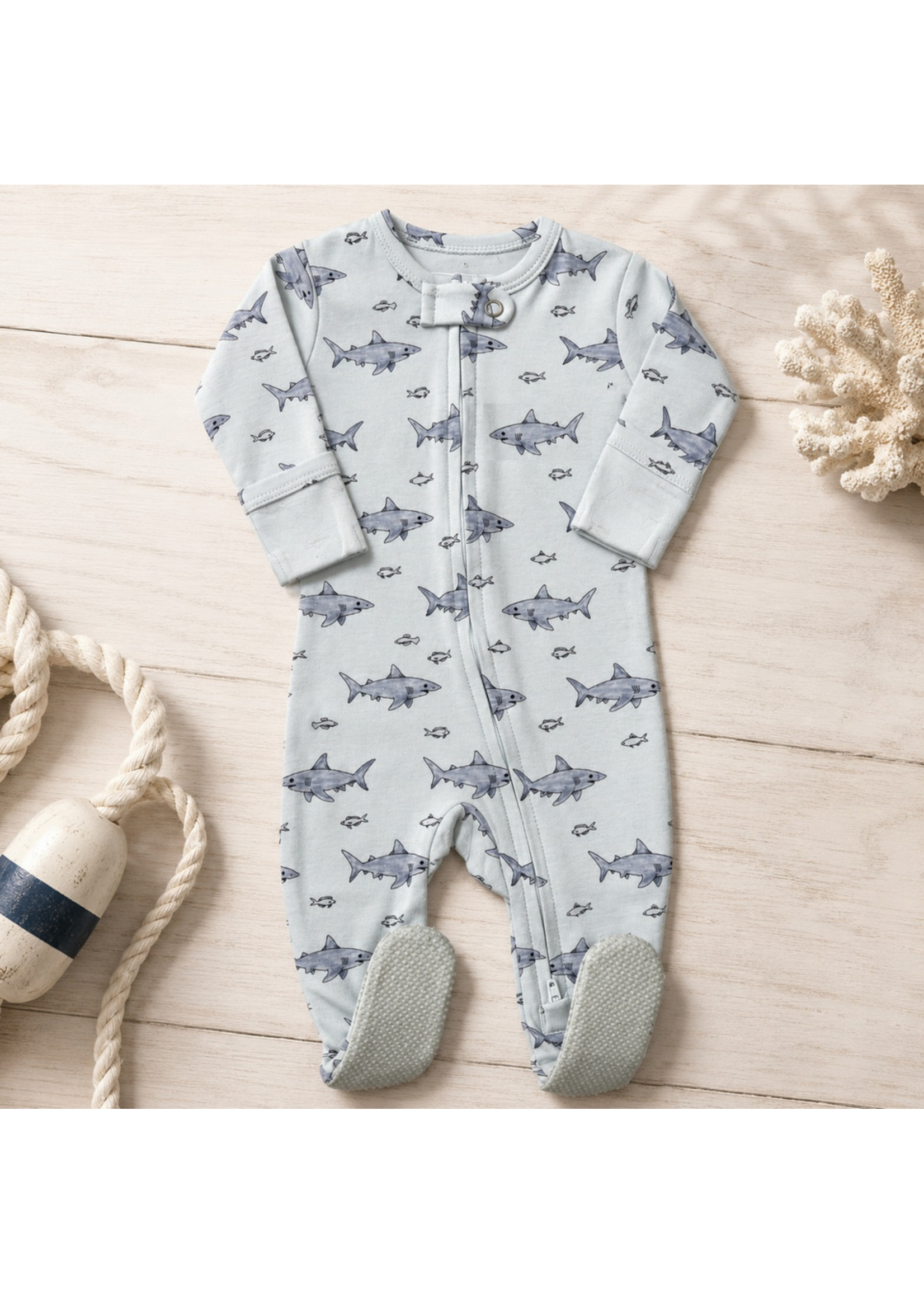 L'oved Baby Organic Zipper Footie Coastal Crew