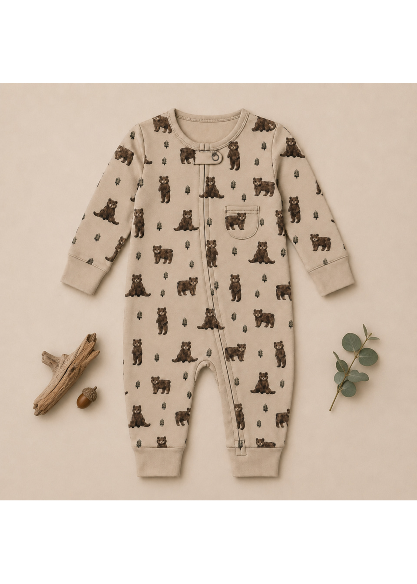 L'oved Baby Footless Zipper Romper Black Bear