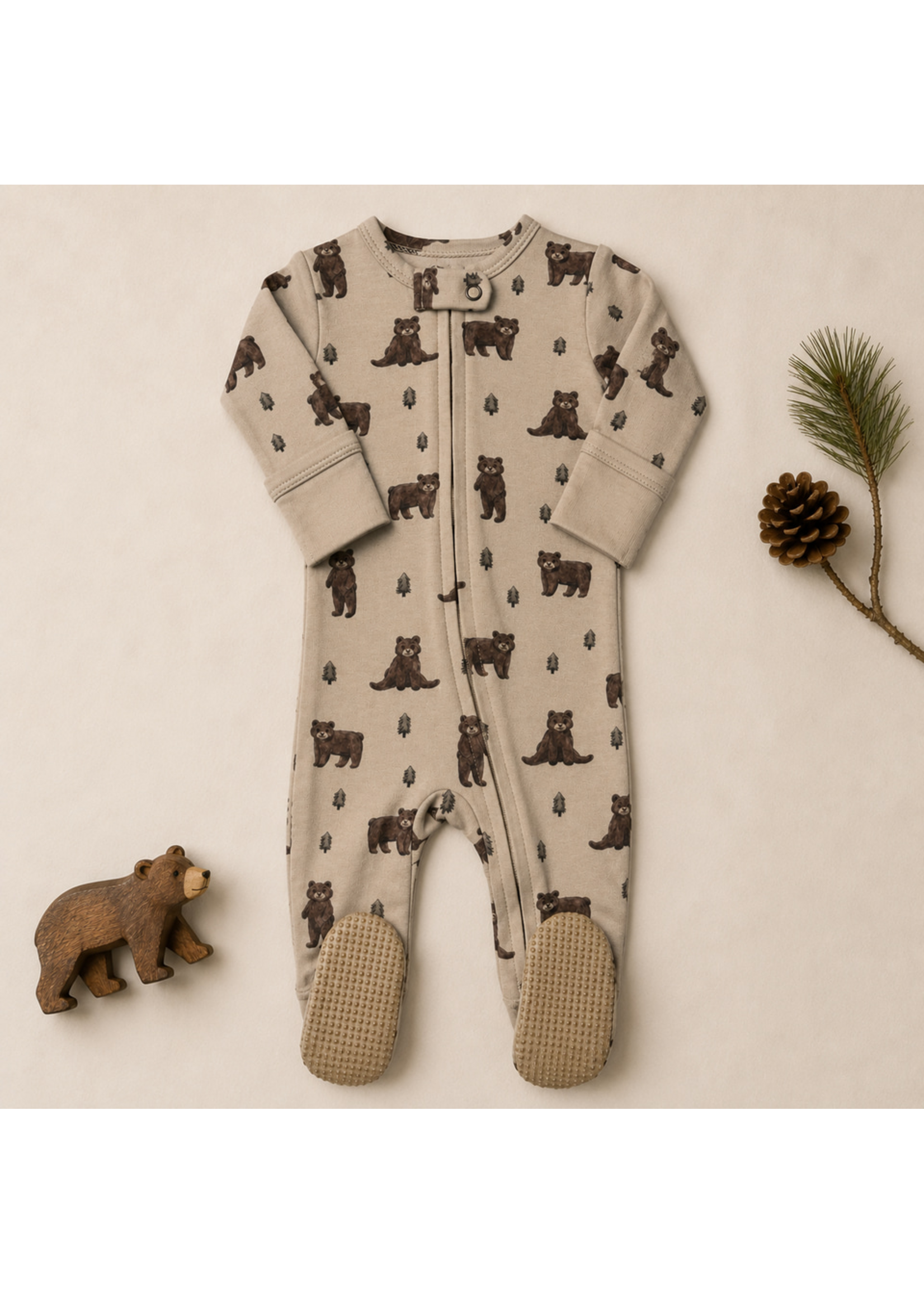 L'oved Baby Organic Zipper Footie Black Bear