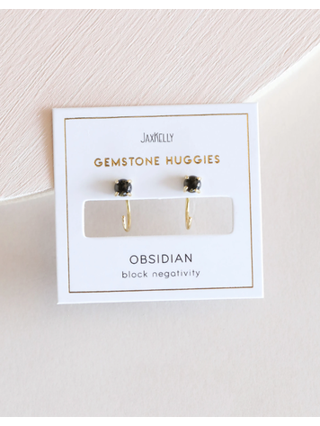 JaxKelly Huggie Earrings, Obsidian - Gold