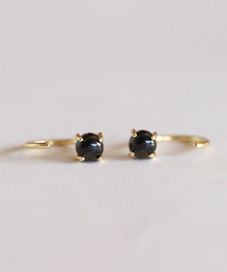 JaxKelly Huggie Earrings, Obsidian - Gold