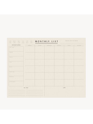Wilde House Paper Monthly List Pad