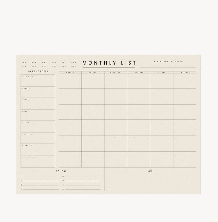 Wilde House Paper Monthly List Pad