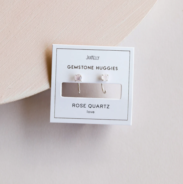 JaxKelly Huggie Earrings, Rose Quartz