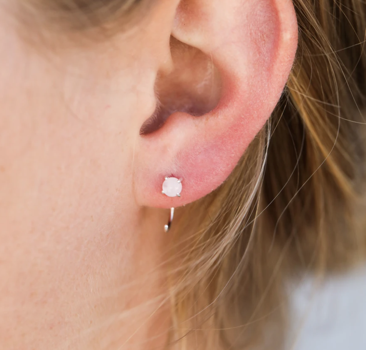 JaxKelly Huggie Earrings, Rose Quartz