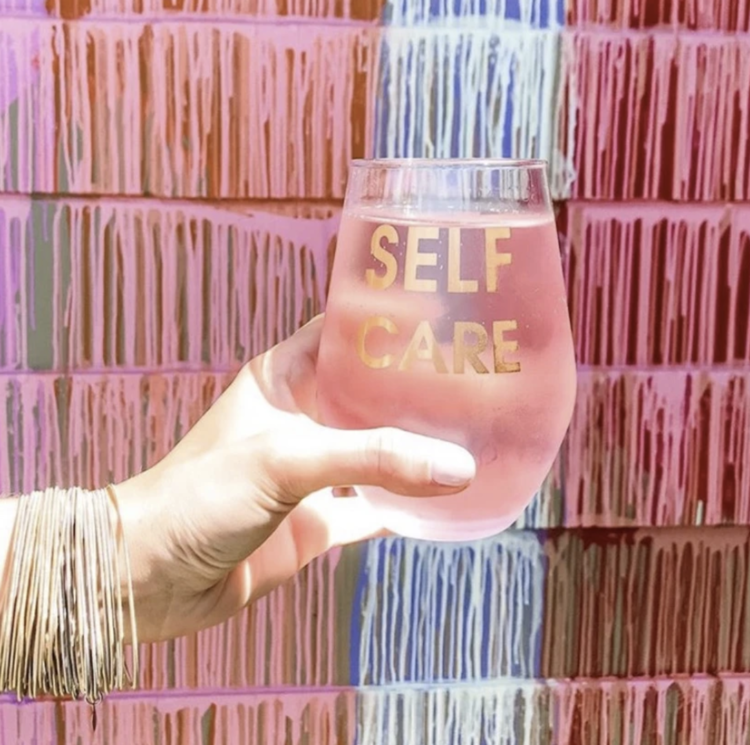 Chez Gagne Letterpress Self Care Wine Glass