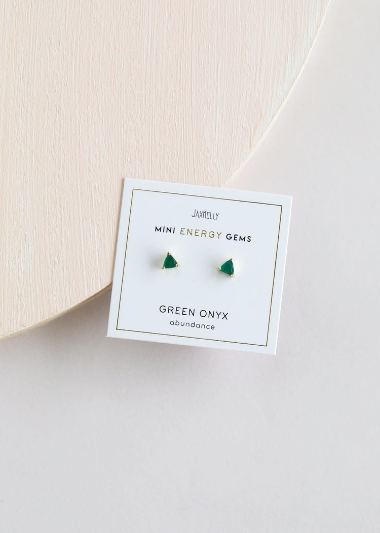 JaxKelly Mini Energy Gem Earrings, Green Onyx