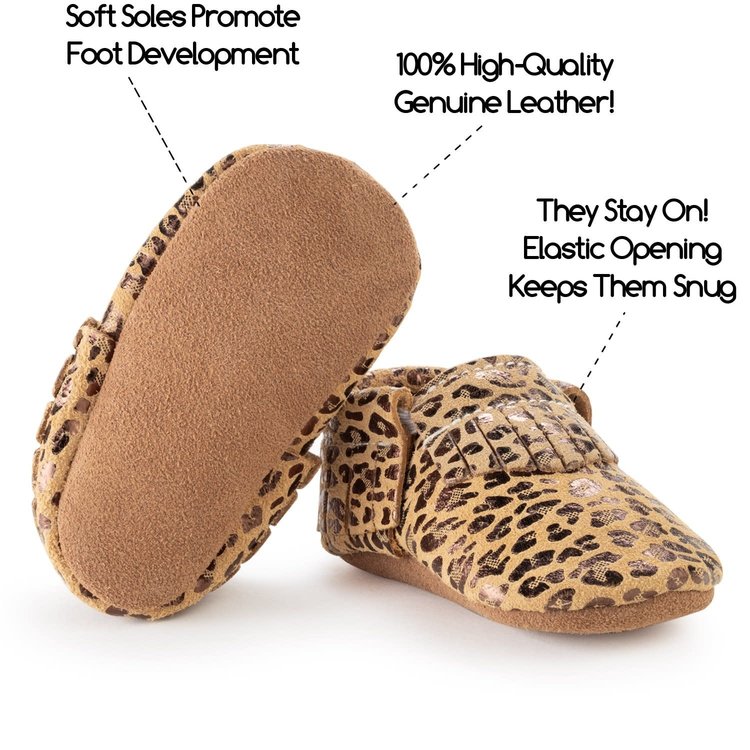 BirdRock Baby Leopard Genuine Leather Baby Moccasins