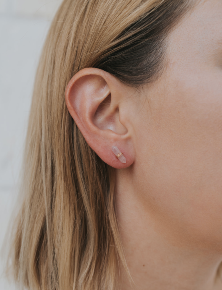 JaxKelly Rose Quartz Mineral Point Earrings
