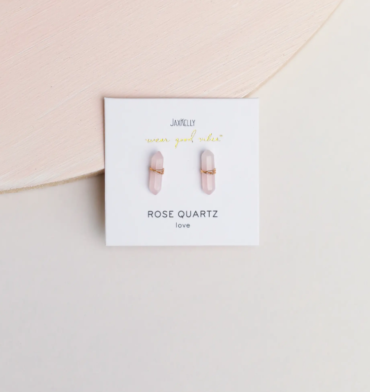 JaxKelly Rose Quartz Mineral Point Earrings