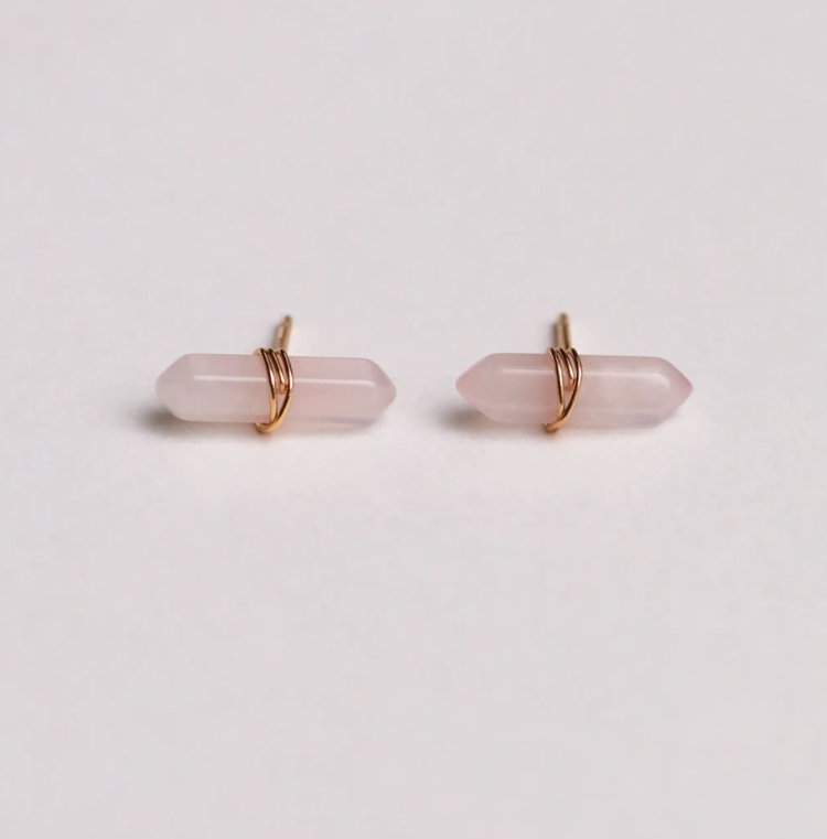 JaxKelly Rose Quartz Mineral Point Earrings