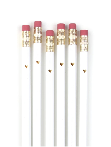 Inklings Paperie Mini Gold Heart Pencils - White