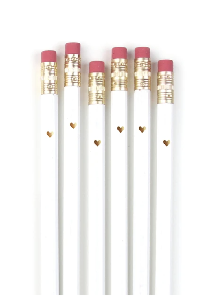Inklings Paperie Mini Gold Heart Pencils - White