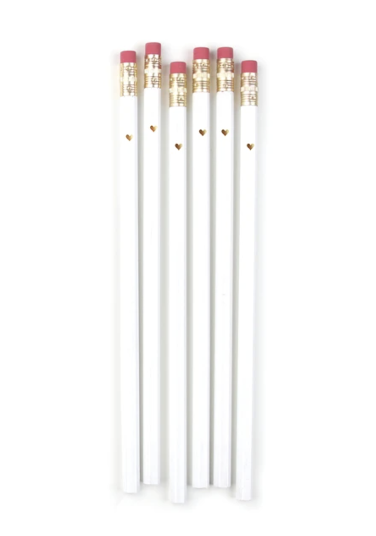 Inklings Paperie Mini Gold Heart Pencils - White