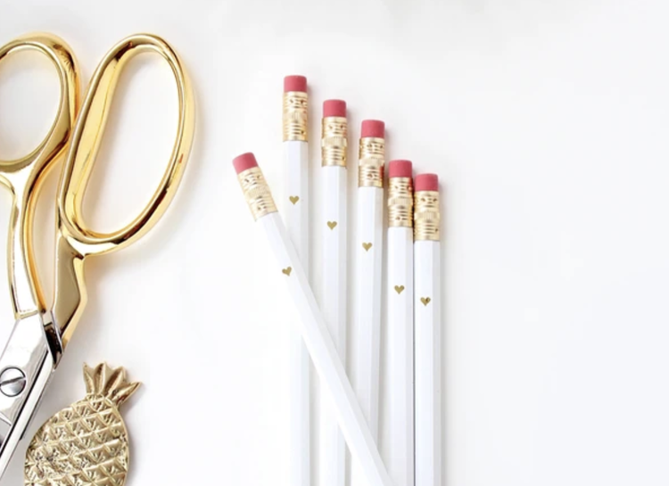 Inklings Paperie Mini Gold Heart Pencils - White