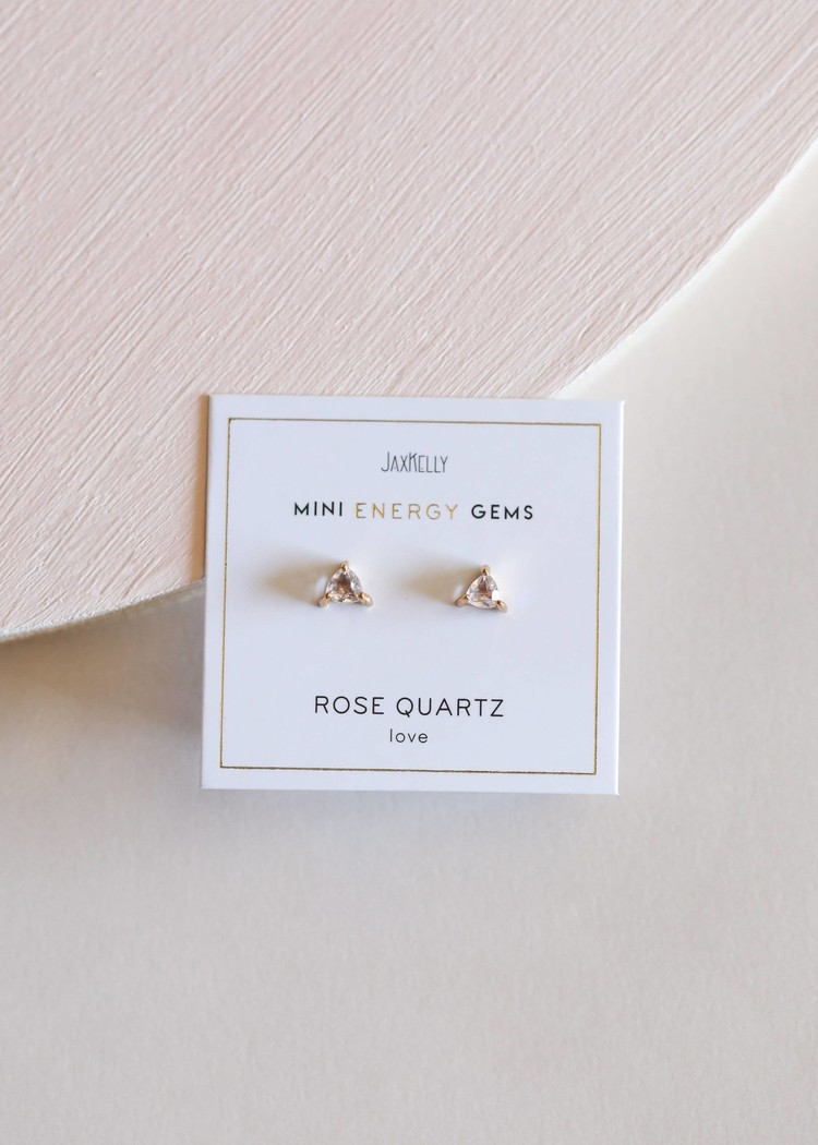 JaxKelly Mini Energy Gem Earrings, Rose Quartz