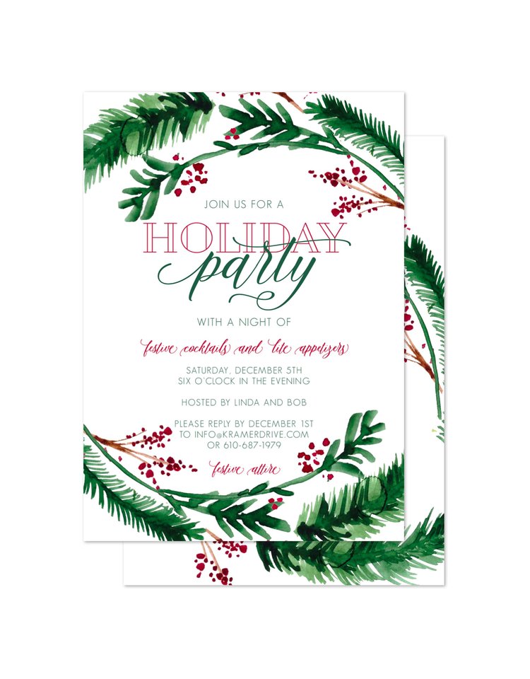 Kramer Drive Holiday Invitation, Holiday Laurel