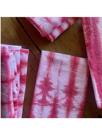 Sea and Green Kitchen Tea Towel - Red White Shibori Hand Dyed